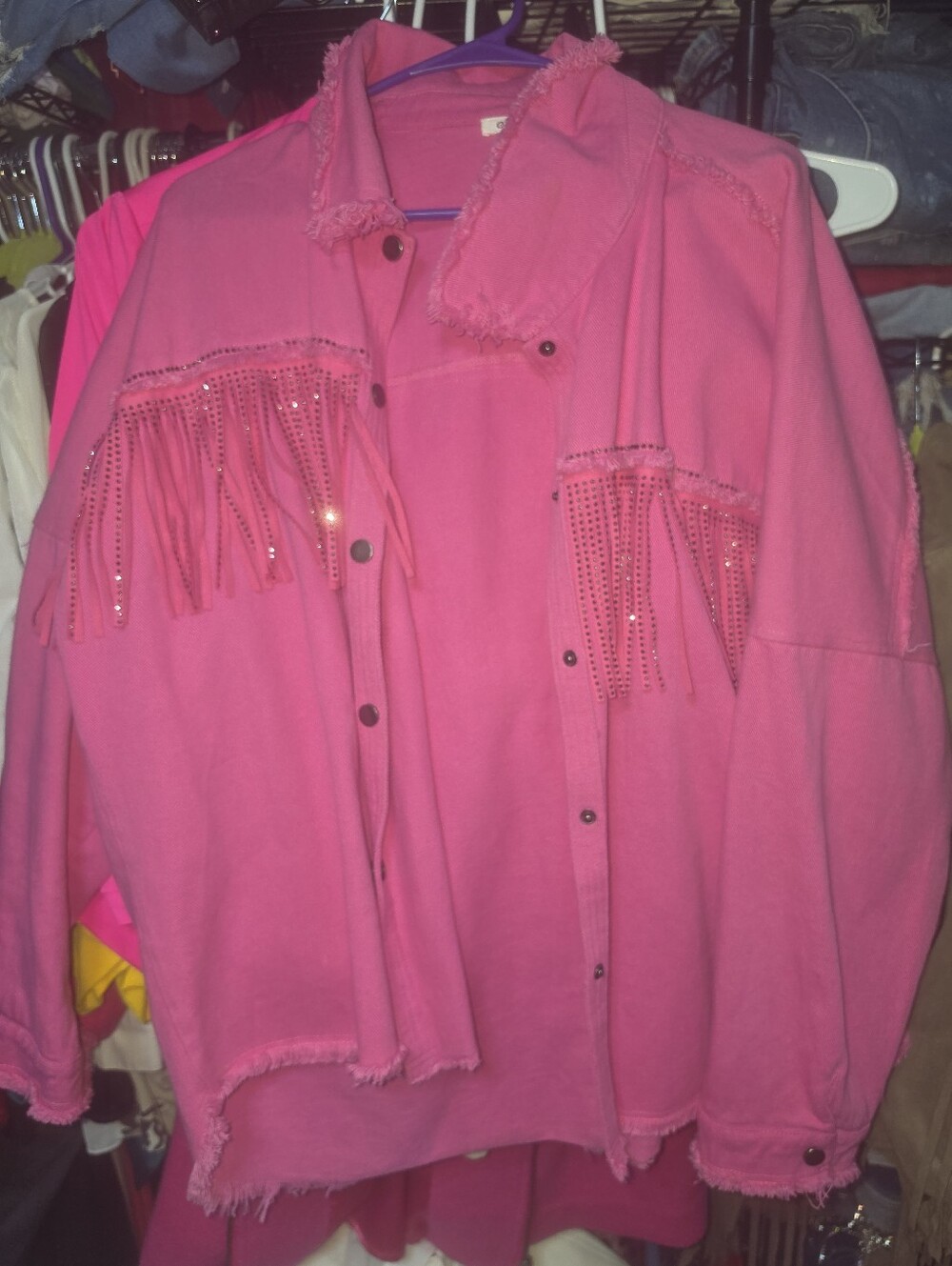 Geegee 1x Hot Pink Fringe Jacket Shirt